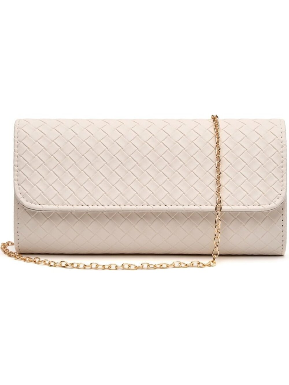〽️Women Cream Woven Pu Leather Wedding Party Clutch Purse Crossbody Evening Bag